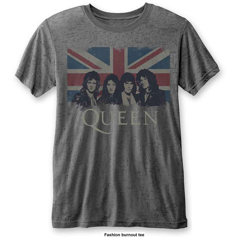 Queen Men's Fashion T-Shirt Vintage Union Jack Burn Out Finishing (XXL)
