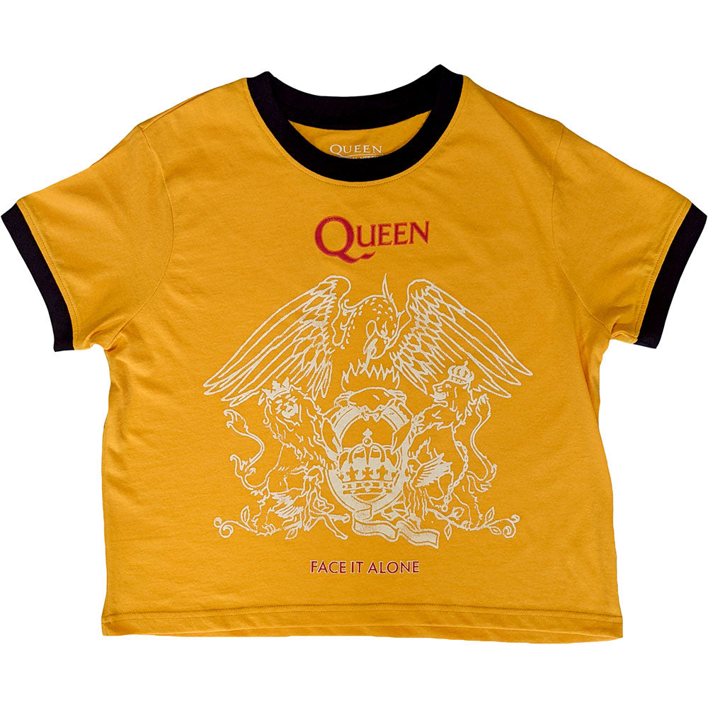 Queen Unisex Crop Top Face It Alone Crest Yellow (XL)
