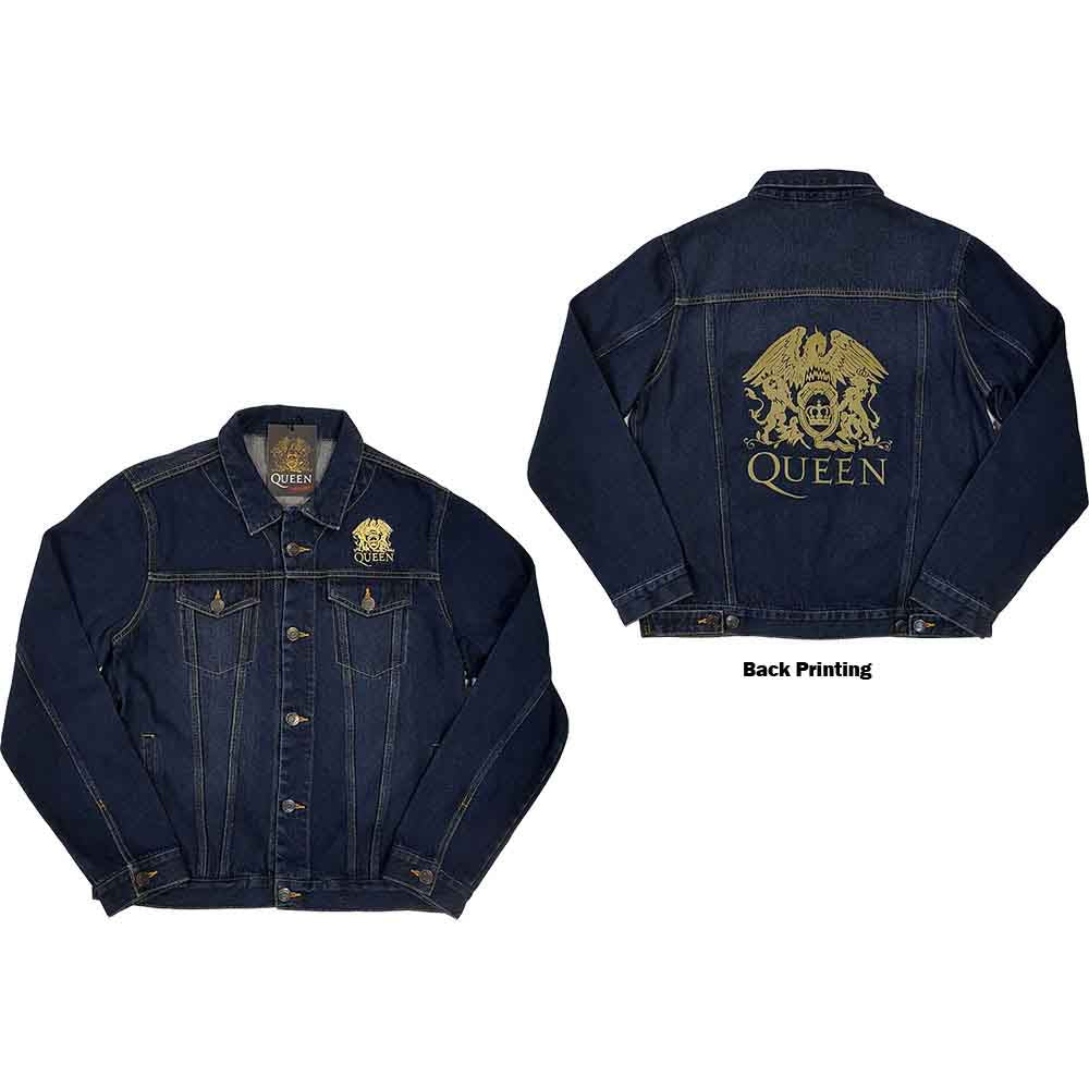 Queen Unisex Denim Jacket Classic Crest (Back Print) Denim Blue (XL)