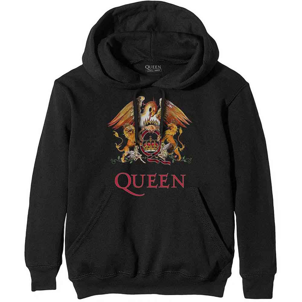 Queen Unisex Pullover Hoodie Classic Crest Black (M)