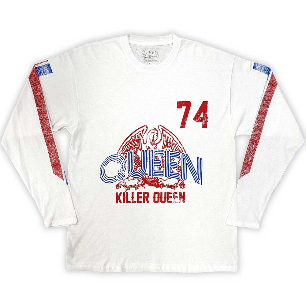 Queen Unisex Long Sleeve T-Shirt Killer Queen '74 Stripes (Arm Print) White (XXL)