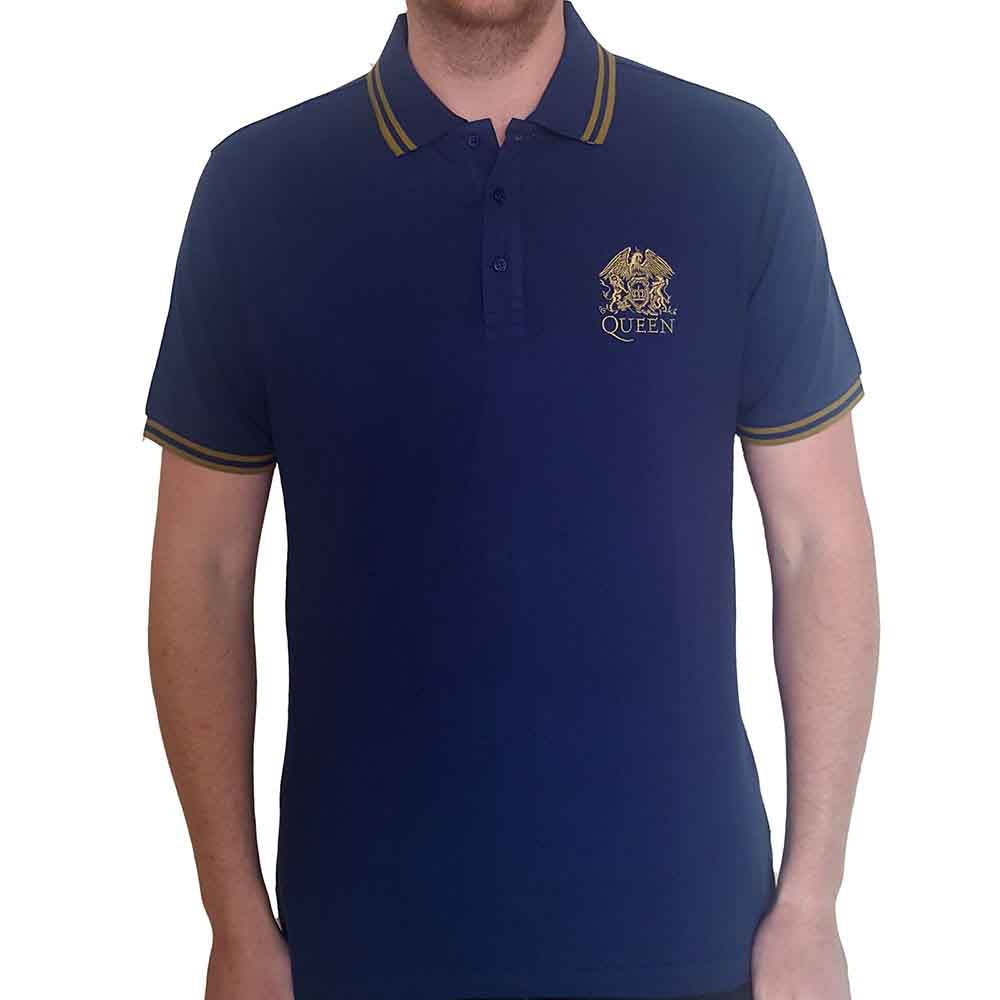 Queen Unisex Polo Shirt Crest Logo Blue (L)