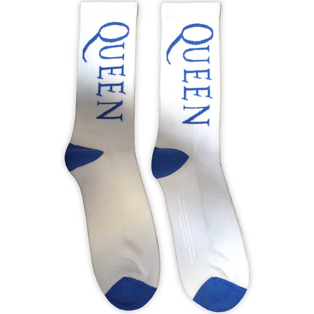 Queen Unisex Terry Socks Blue Logo White (UK Size 7-11)