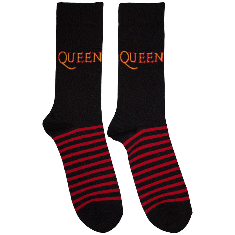 Queen Unisex Ankle Socks Logo & Stripes Black (UK Size 6-11)