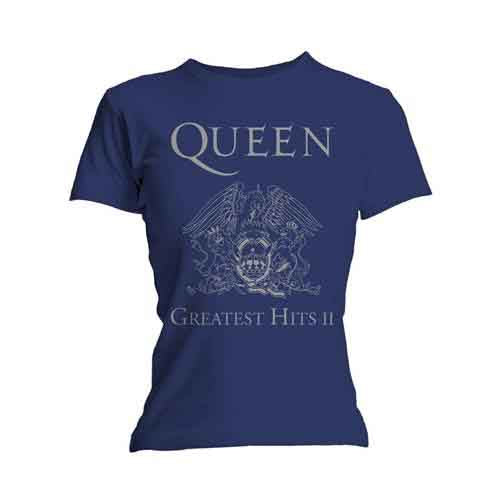 Queen Ladies T-Shirt Greatest Hits II Skinny Fitting Blue (L)
