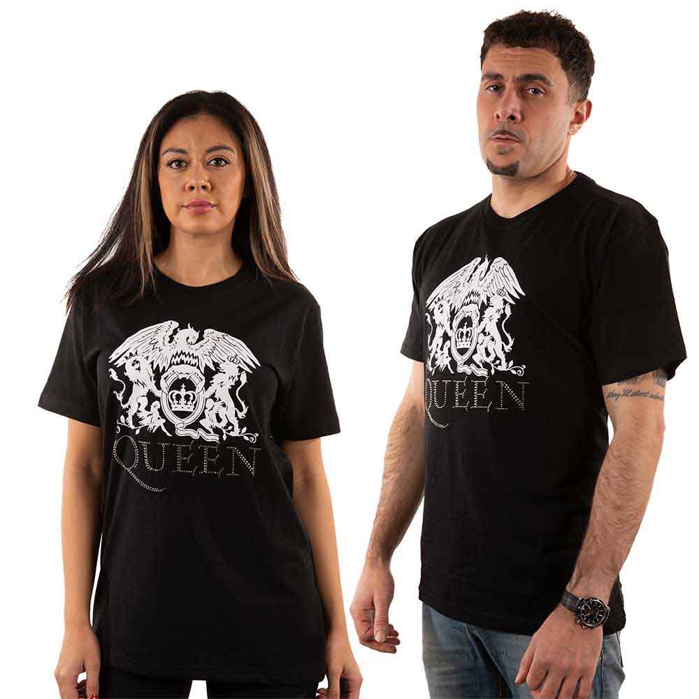 Queen Unisex T-Shirt Crest Logo (Diamante) Black (L)