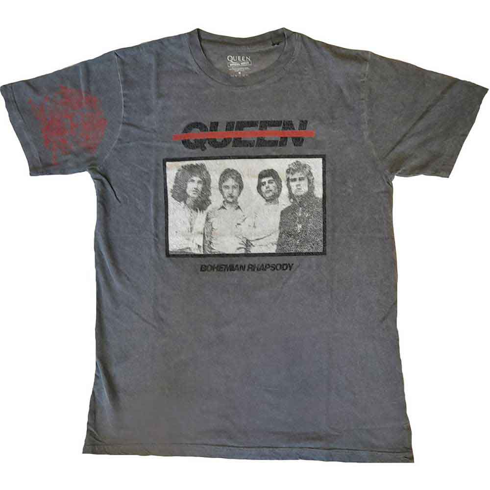 Queen Unisex T-Shirt Bo Rhap Photo (Dye-Wash & Sleeve Print) Black (S)