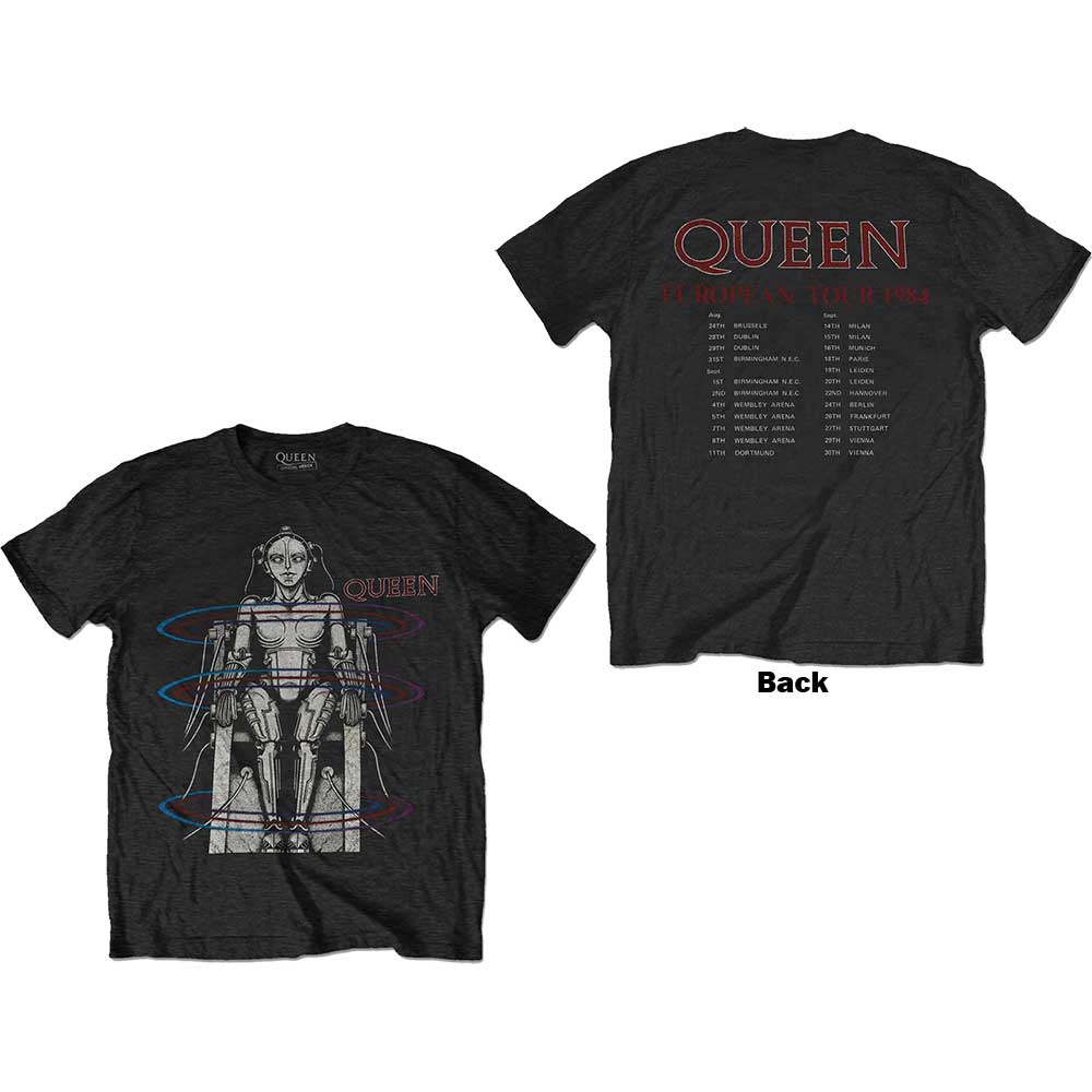 Queen Men's T-Shirt European Tour 1984 (Back Print) Black (M)