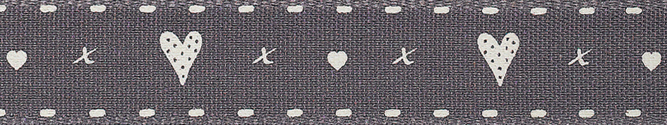Berisfords Ribbon Hearts & Kisses 15mm x 20m Grey