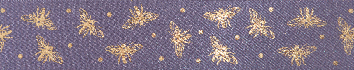 Berisfords Ribbon 25mm x 20m Sparkle Bee Mulberry & Gold (1pc)