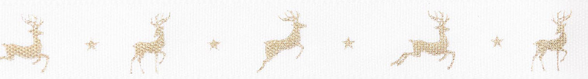 Berisfords Ribbon 15mm x 20m Reindeer Flight White & Gold (1pc)