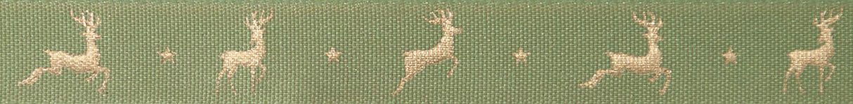 Berisfords Ribbon 15mm x 20m Reindeer Flight Khaki & Gold (1pc)