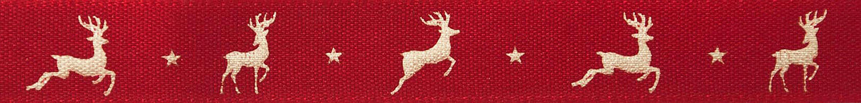 Berisfords Ribbon 15mm x 20m Reindeer Flight Red & Gold (1pc)