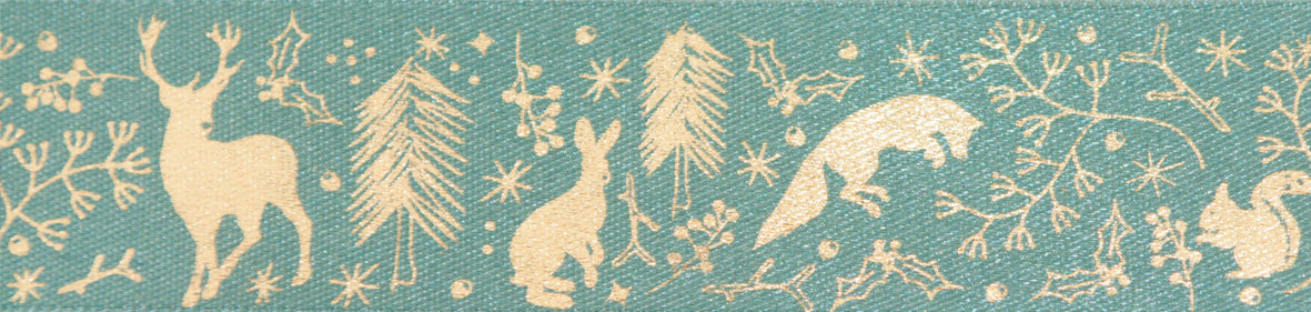 Berisfords Ribbon 25mm x 20m Wild Wood Petrol & Gold (1pc)