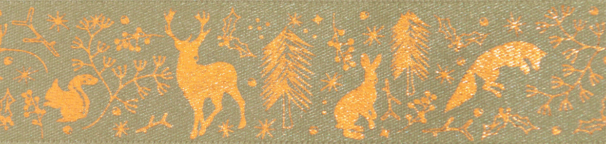 Berisfords Ribbon 25mm x 20m Wild Wood Khaki & Copper (1pc)