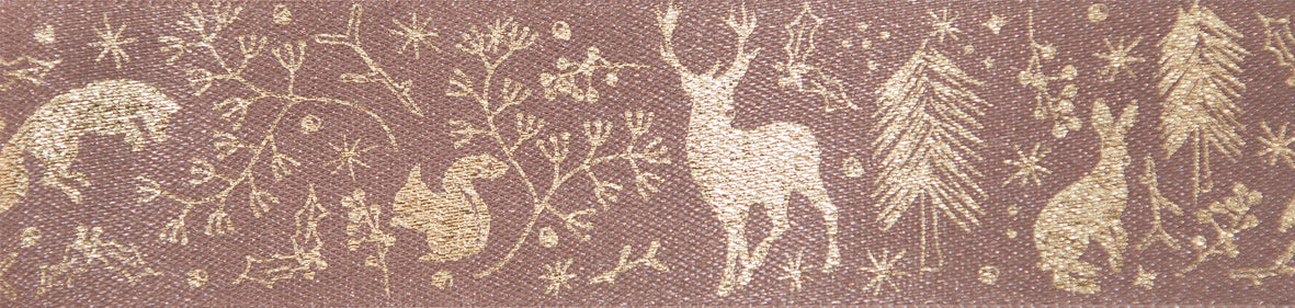 Berisfords Ribbon 25mm x 20m Wild Wood Taupe & Gold (1pc)