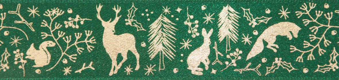 Berisfords Ribbon 25mm x 20m Wild Wood Forest Green & Gold (1pc)