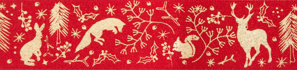 Berisfords Ribbon 25mm x 20m Wild Wood Red & Gold (1pc)