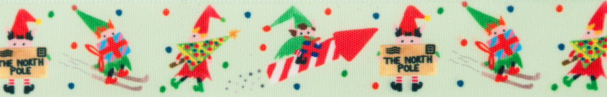 Berisfords Ribbon 25mm x 20m Santa's Elves Mint Green & Multicoloured (1pc)