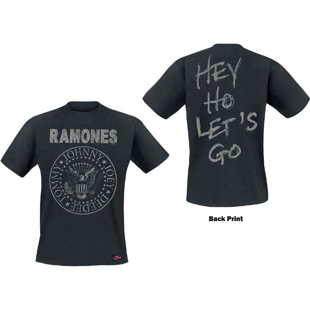 Ramones Men's T-Shirt Seal Hey Ho (Back Print) Black (M)