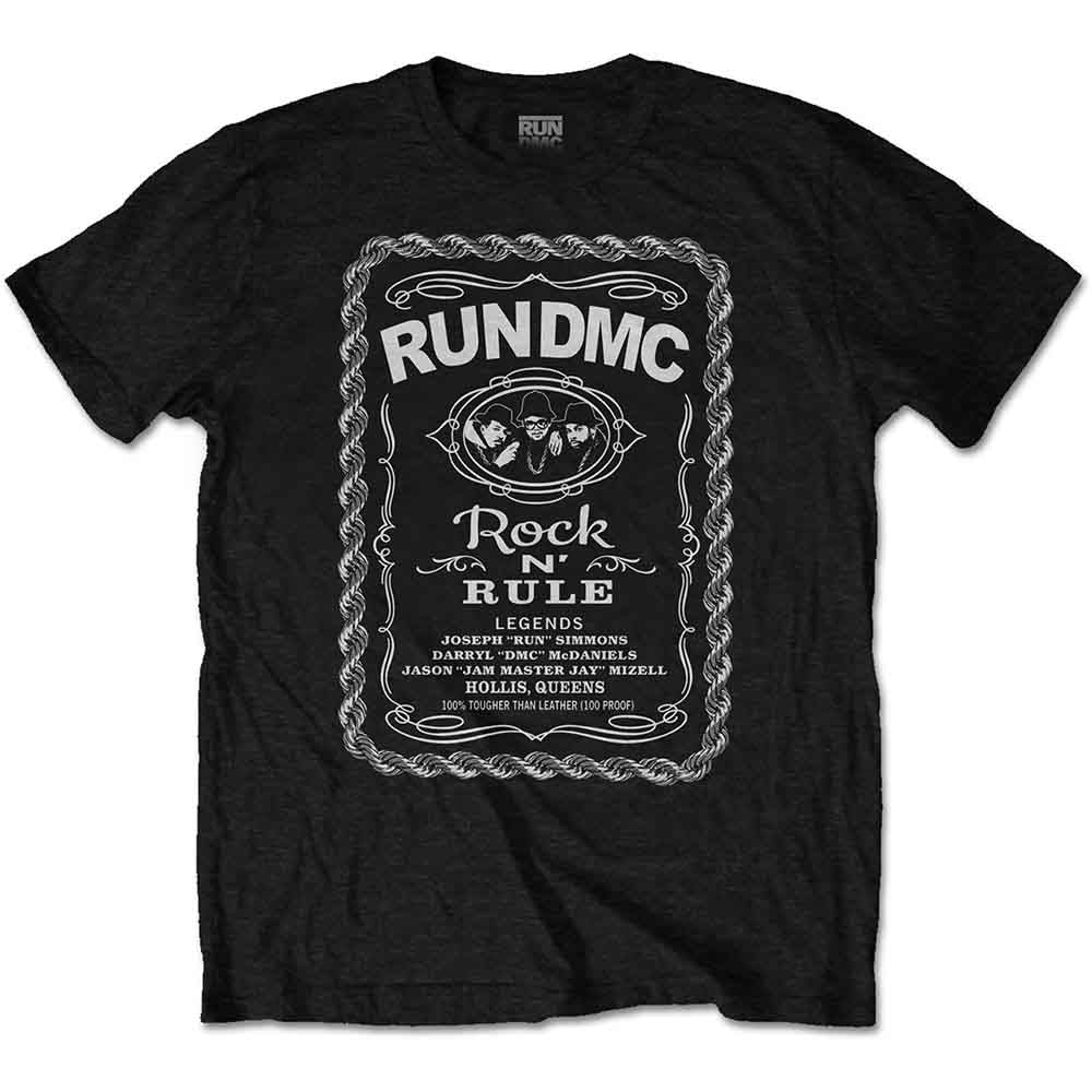 Run DMC Men's T-Shirt Rock 'n' Rule Whiskey Label Black (L)