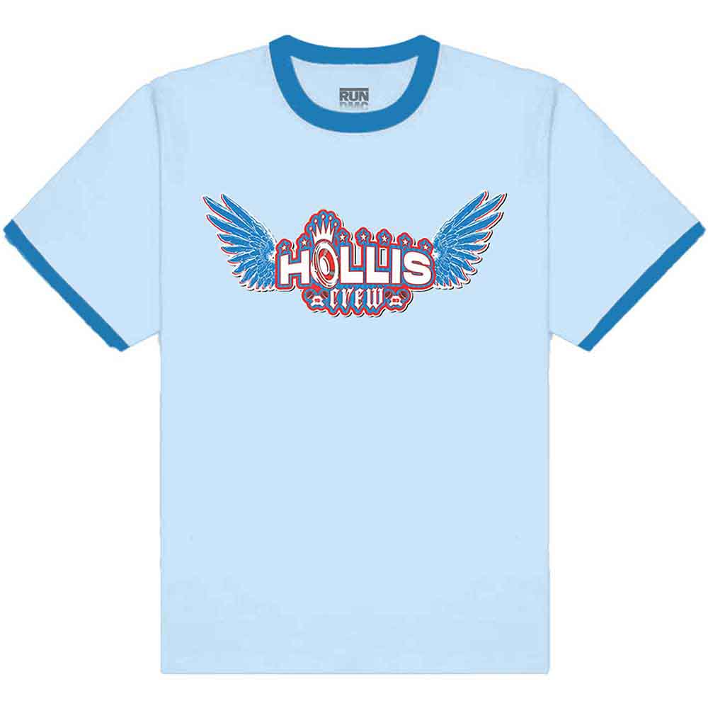 Run DMC Unisex T-Shirt Hollis Crew (Ringer) Blue (S)