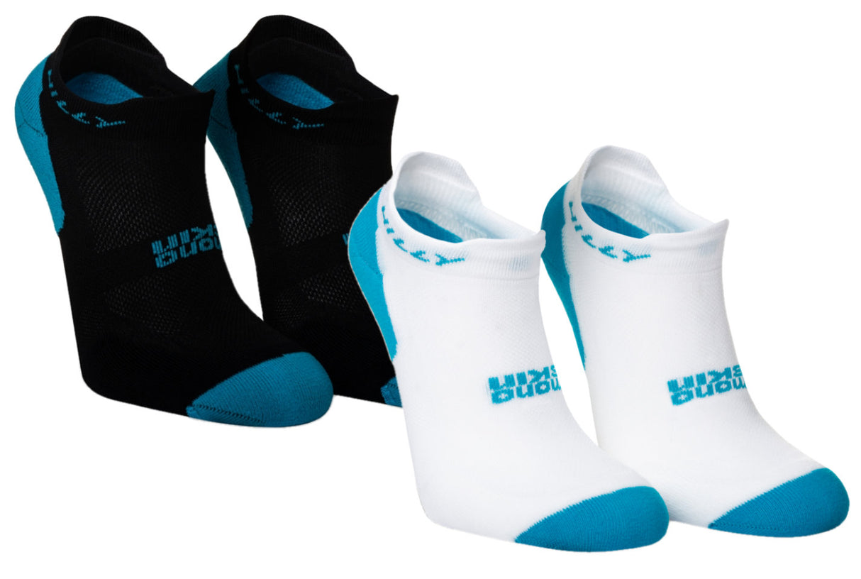 Hilly Active Socklet Socks Minimum White/Black/Teal (UK Size 9-11.5) Twin Pack