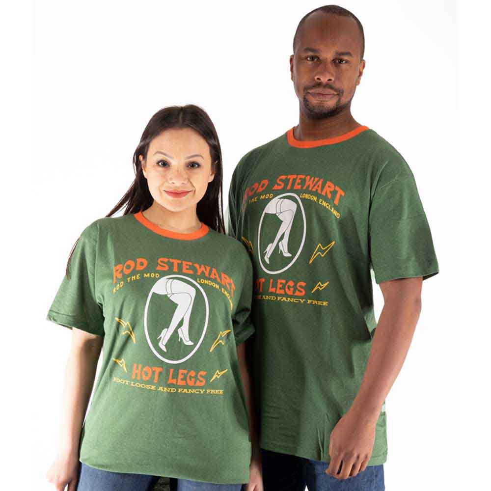 Rod Stewart Unisex Ringer T-Shirt Hot Legs Green (M)