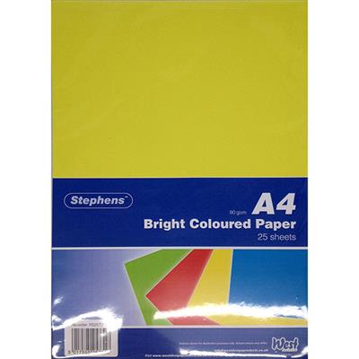 Stephens A4 Bright Coloured Paper 80gsm 25shts