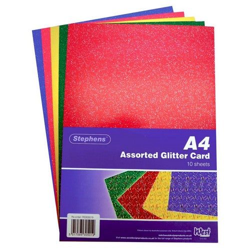 Stephens A4 Glitter Coloured Card 220gsm 10shts