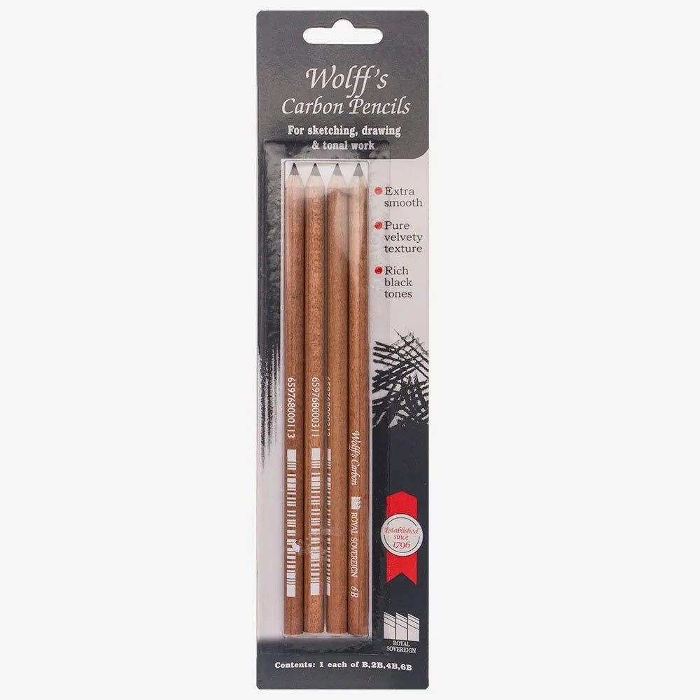 Wolffs Carbon Pencil B/2B/4B/6B Blistercard (4pk)