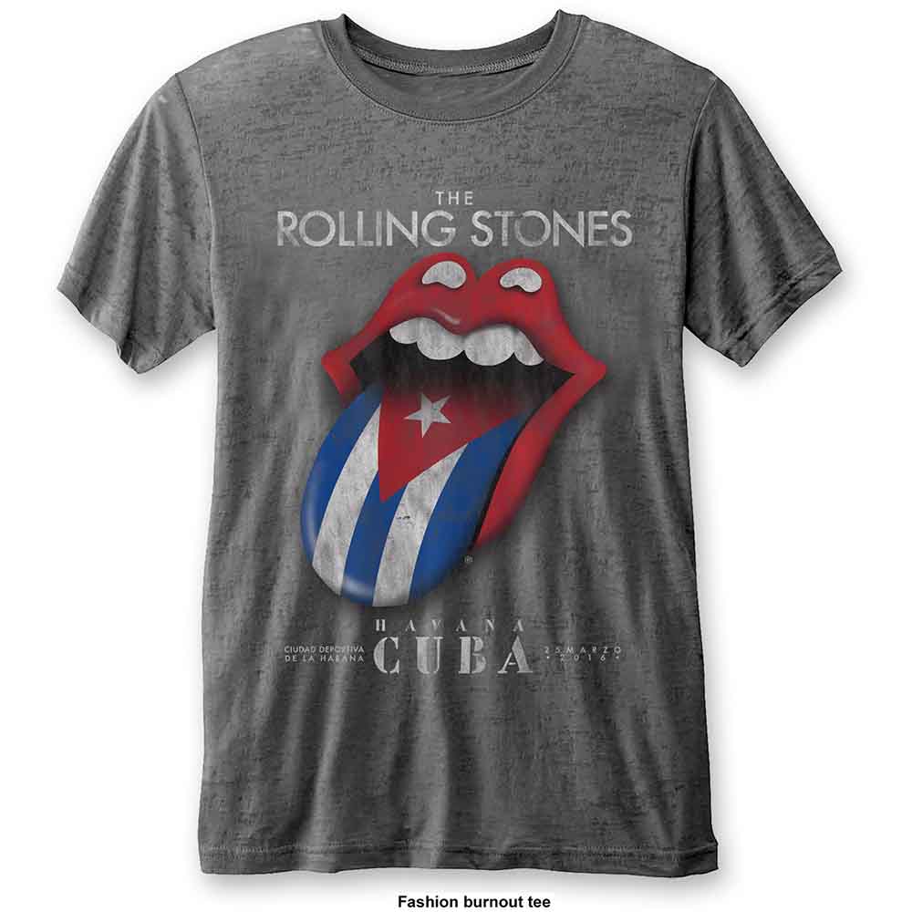 The Rolling Stones Men's  T-Shirt Havana Cuba Burn Out Finish Grey (XL)