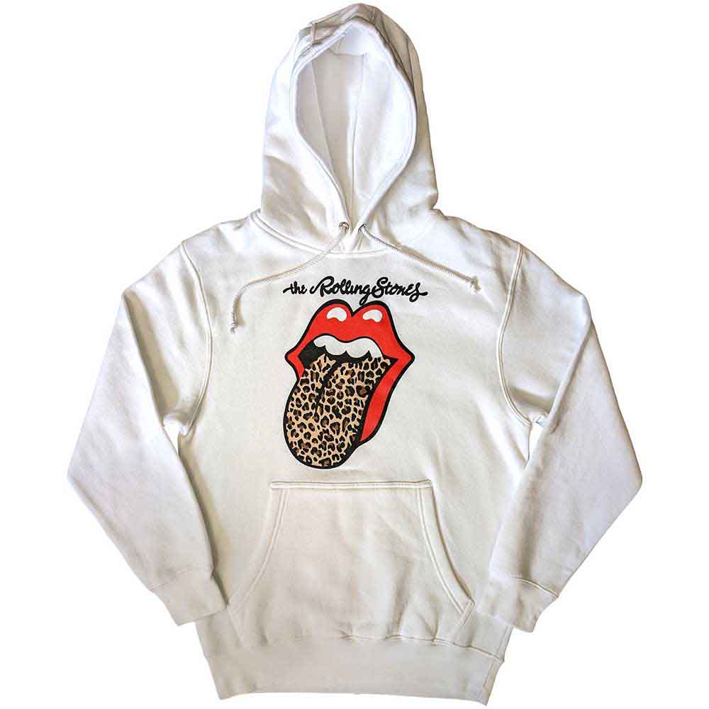 The Rolling Stones Unisex Pullover Hoodie Leopard Tongue White (L)