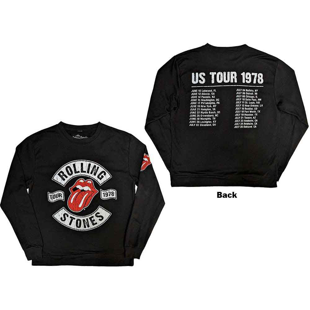 The Rolling Stones Unisex Sweatshirt US Tour 1978 (Back & Sleeve Print) Black (M)