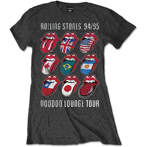 The Rolling Stones Ladies T-Shirt Voodoo Lounge Tongues Charcoal Grey (L)