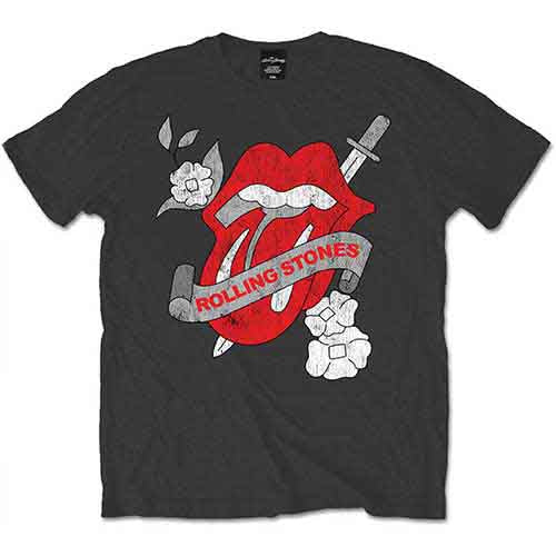 The Rolling Stones Men's T-Shirt Vintage Tattoo Charcoal Grey (S)