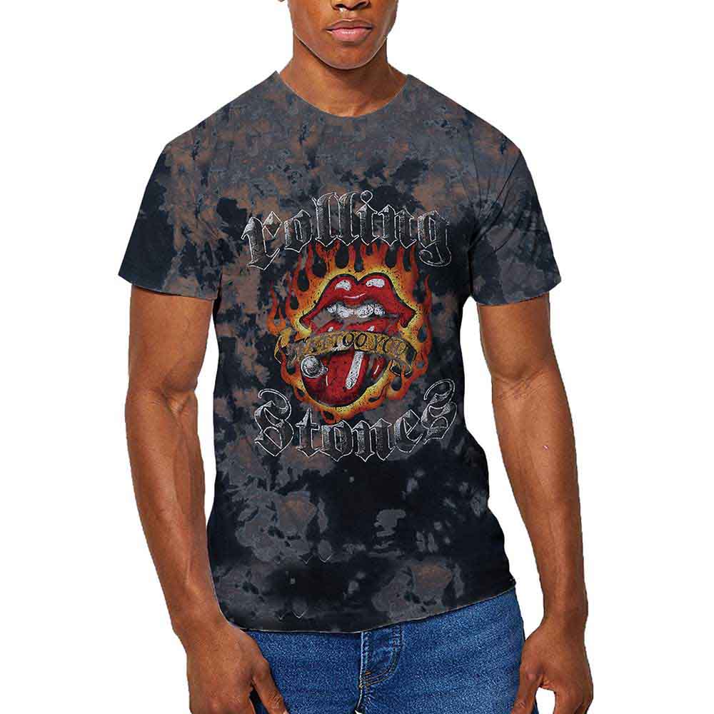 The Rolling Stones Unisex T-Shirt Tattoo Flames (Dip-Dye) Grey (XL)