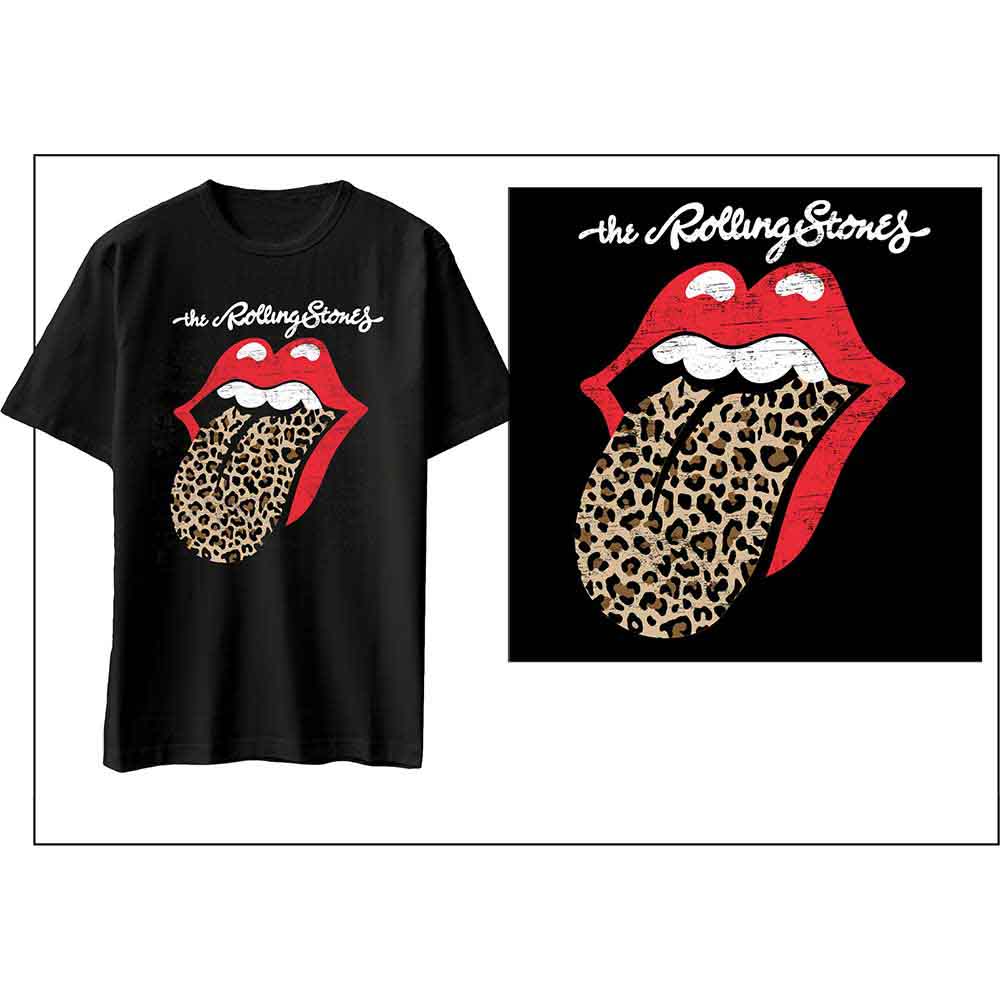 The Rolling Stones Unisex T-Shirt Leopard Print Tongue Black (XL)
