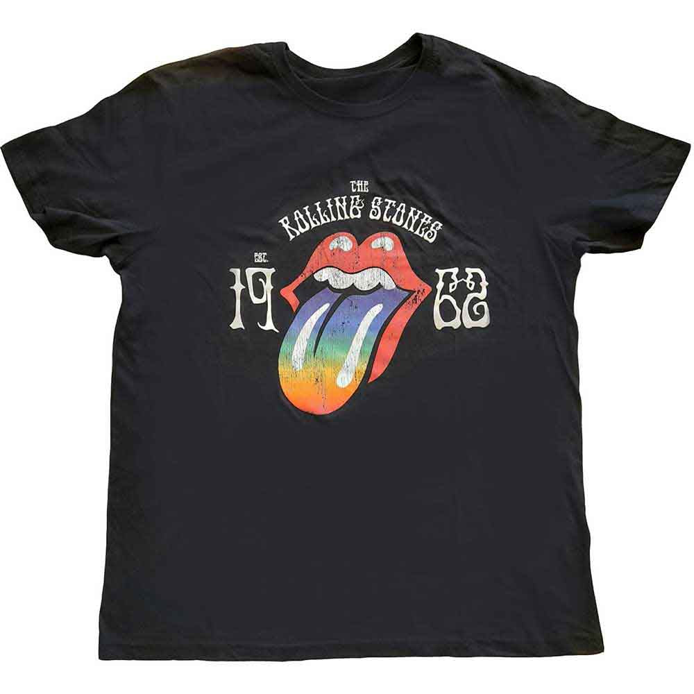 The Rolling Stones Unisex T-Shirt Sixty Rainbow Tongue '62 (Puff Print) Black (XL)