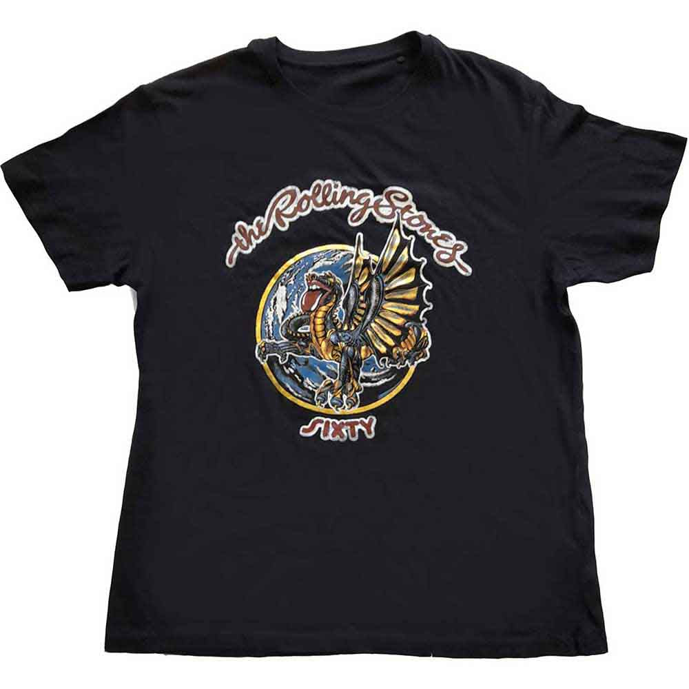 The Rolling Stones Unisex T-Shirt Sixty Dragon Globe (Foiled) Black (S)