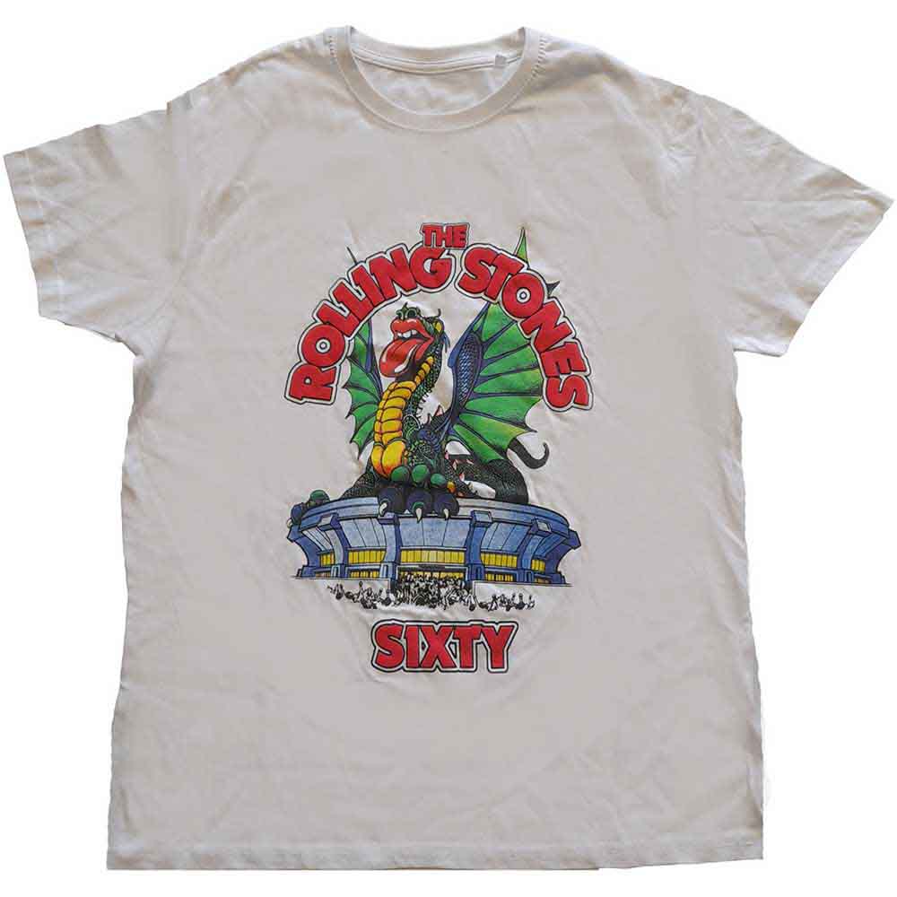 The Rolling Stones Unisex T-Shirt Sixty Stadium Dragon (Puff Print) White (XL)