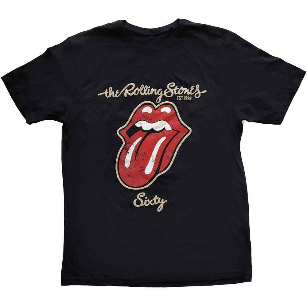 The Rolling Stones Unisex T-Shirt Sixty Plastered Tongue (Suede Applique) Black (XL)