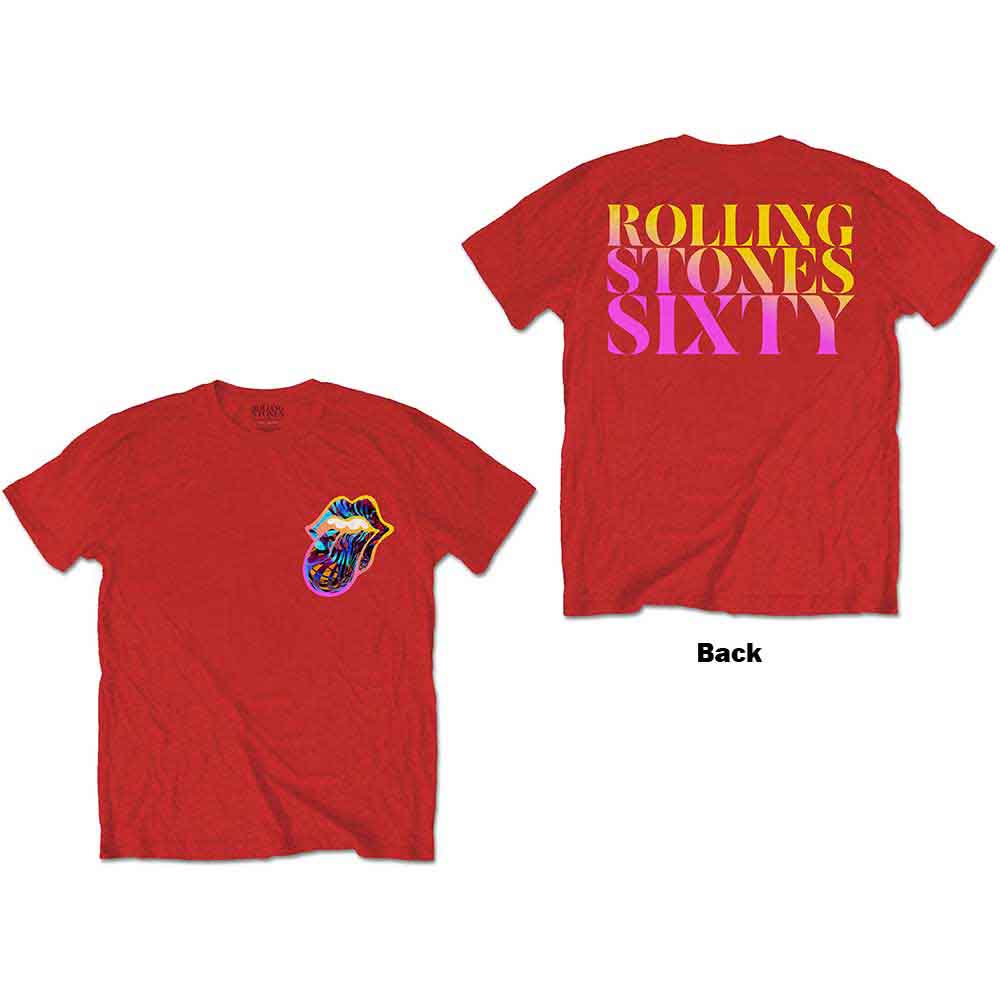 The Rolling Stones Unisex T-Shirt Sixty Gradient Text (Back Print) Red (S)