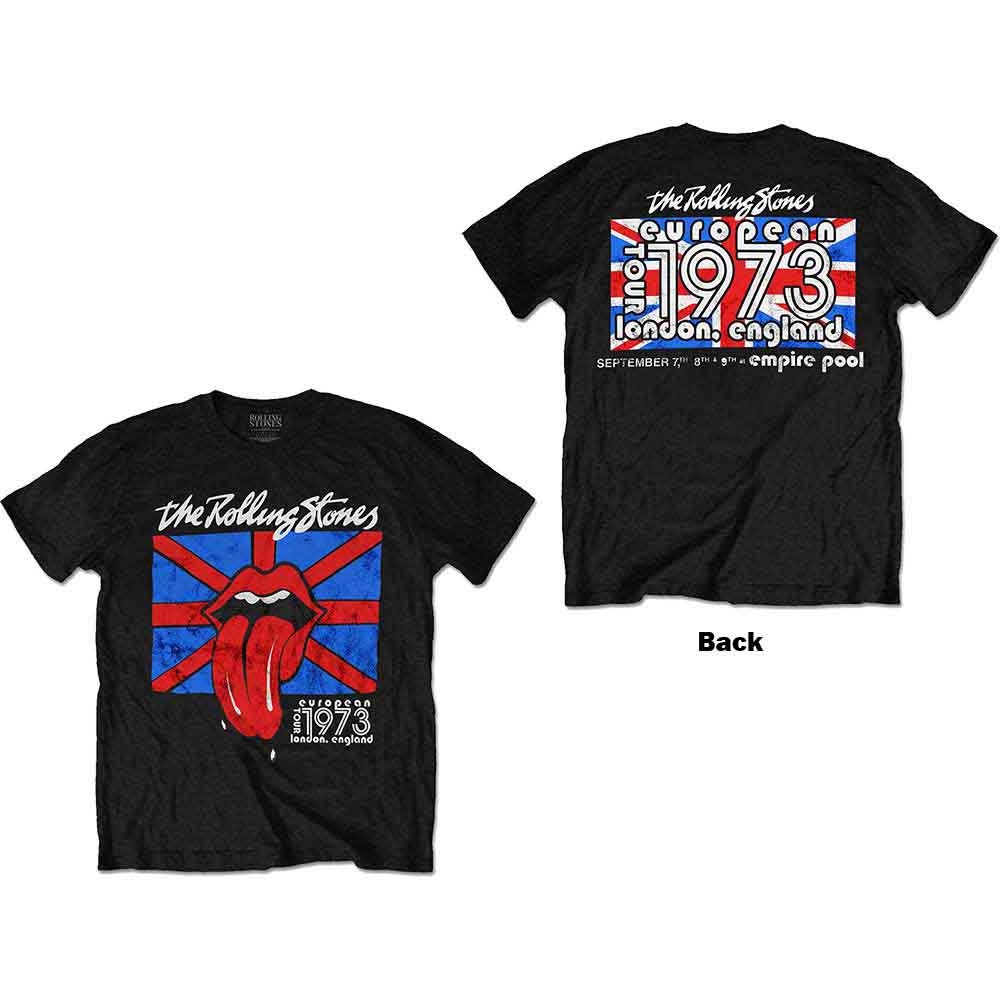The Rolling Stones Unisex T-Shirt London European '73 (Back Print) Black (XL)