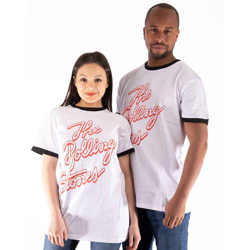 The Rolling Stones Unisex Ringer T-Shirt Signature Logo White (XL)
