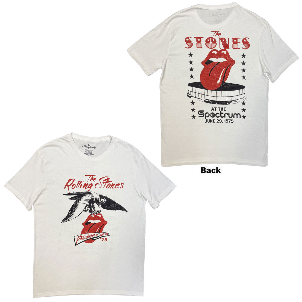 The Rolling Stones Unisex T-Shirt Philadelphia Eagle 1975 (Back Print) White (S)