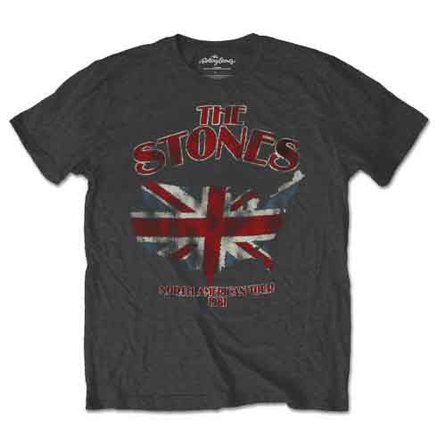 The Rolling Stones Men's T-Shirt Union Jack US Map Charcoal Grey (L)