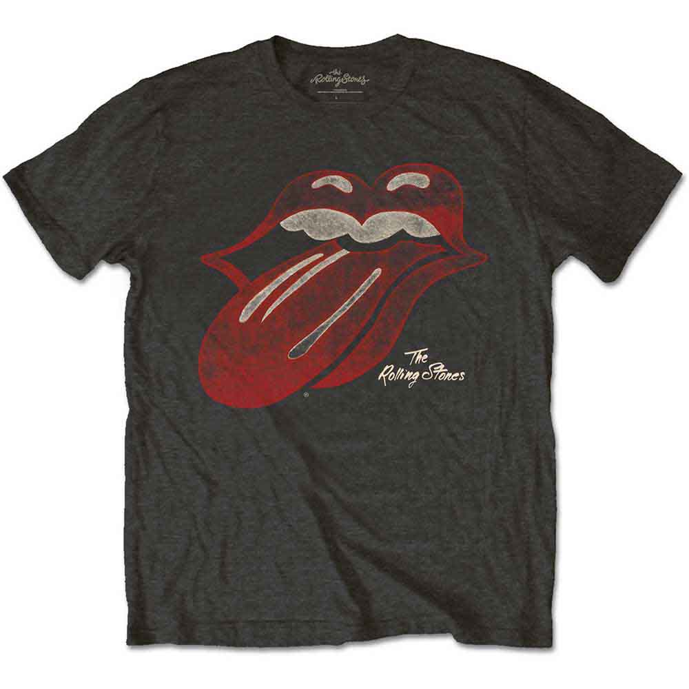 The Rolling Stones Men's T-Shirt Vintage Tongue Logo Charcoal Grey (L)