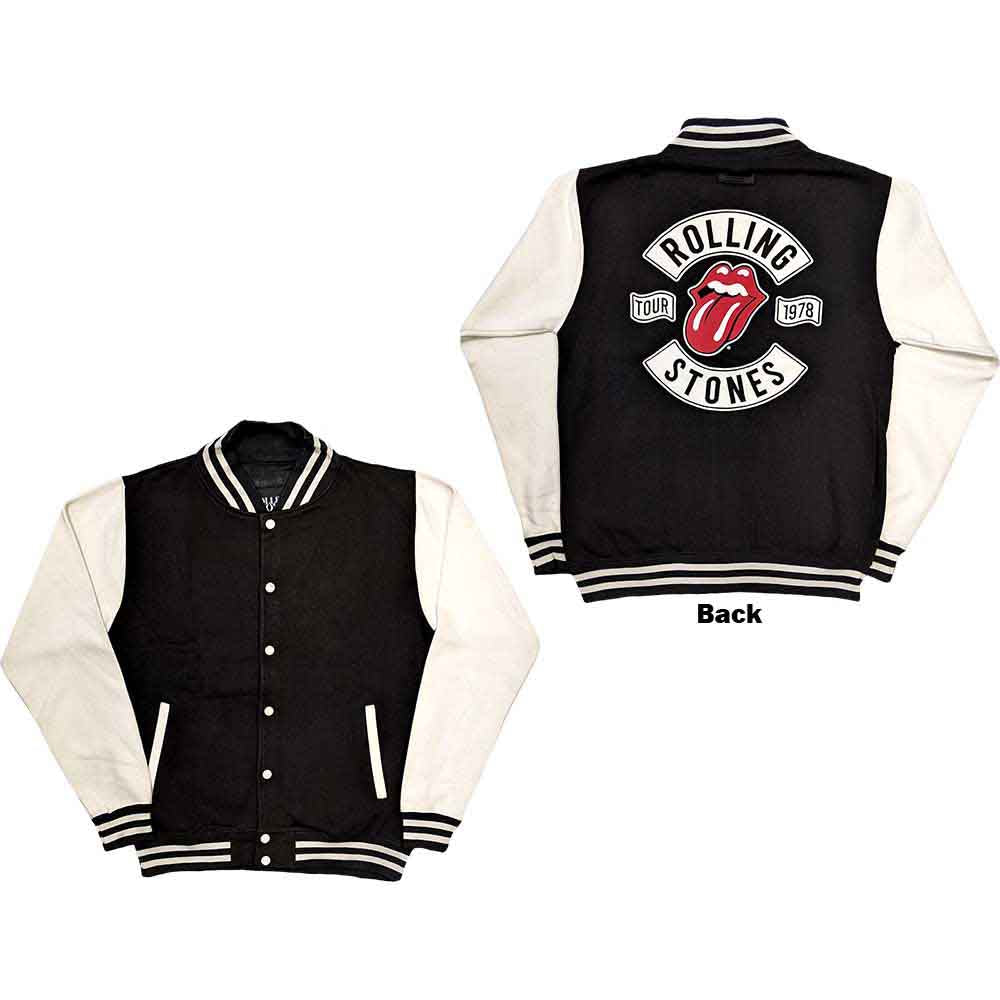 The Rolling Stones Unisex Varsity Jacket Tour '78 (Back Print) Black/White (S)