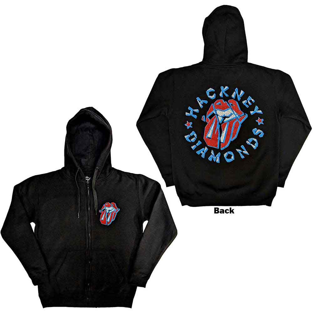 The Rolling Stones Unisex Zipped Hoodie Hackney Diamonds Stars (Back Print) Black (XXL)